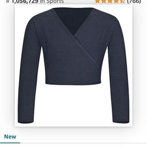 NWT tanzmuster Mandy wrap dance top in navy blue size girls 14-15 years